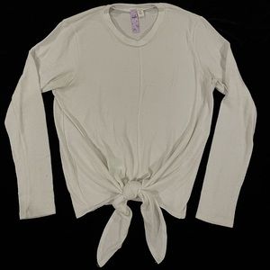 Cream tie-front long sleeved stretchy top